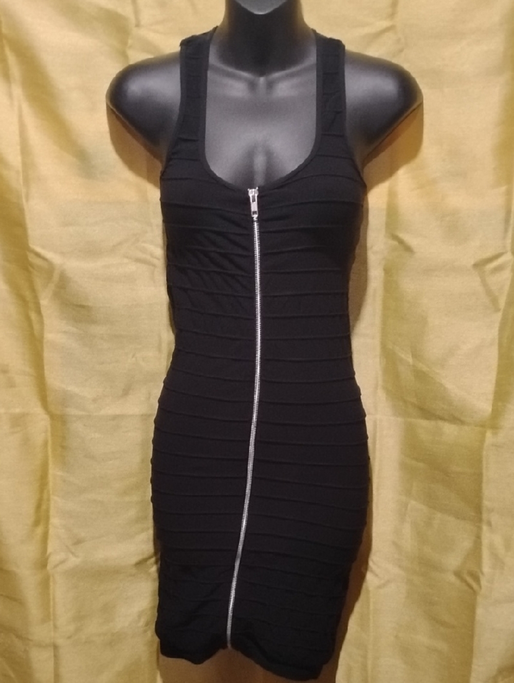 Sleeveless Black Zipper Front Mini Dress